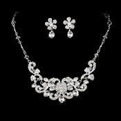 Brilliant Silver Clear Rhinestone Flower Necklace & Earring Set 7210 Brilliant Silver Clear Rhinestone Flower Necklace & Earring Set 7210