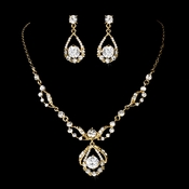 Gold Clear Round Rhinestone Necklace & Earrings Bridal Jewelry Set 8265 Gold Clear Round Rhinestone Necklace & Earrings Bridal Jewelry Set 8265