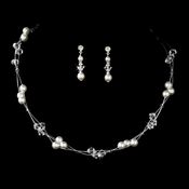 Darling Silver White Pearl & Clear Crystal Bead Necklace & Earring Set 8149 Darling Silver White Pearl & Clear Crystal Bead Necklace & Earring Set 8149
