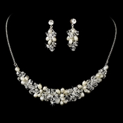 Silver Swarovski Crystal & Freshwater Pearl Set NE 7604 Silver Swarovski Crystal & Freshwater Pearl Set NE 7604