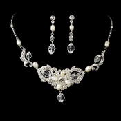 Silver Crystal & Pearl Bridal Jewelry Set NE 7804 Silver Crystal & Pearl Bridal Jewelry Set NE 7804