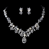 Pearl & Crystal Bridal Jewelry Set NE 8345 Silver***Discontinued*** Pearl & Crystal Bridal Jewelry Set NE 8345 Silver***Discontinued***