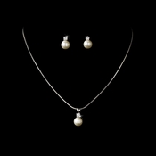 Simple Pearl Drop Necklace Earring Set NE 2045 Silver Ivory Simple Pearl Drop Necklace Earring Set NE 2045 Silver Ivory