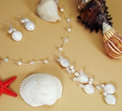 Elegant Freshwater "Coin" Pearl & Crystal Necklace & Earring Set NE 8252 Elegant Freshwater "Coin" Pearl & Crystal Necklace & Earring Set NE 8252