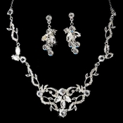 Silver & Clear Crystal Necklace Earring Bridal Jewelry Set NE 8312 Silver & Clear Crystal Necklace Earring Bridal Jewelry Set NE 8312