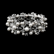 Silver White Vintage Stretch Pearl & Rhinestone Bracelet B 969 Silver White Vintage Stretch Pearl & Rhinestone Bracelet B 969