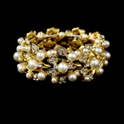 Gold Ivory Vintage Stretch Pearl & Rhinestone Bracelet B 969 Gold Ivory Vintage Stretch Pearl & Rhinestone Bracelet B 969