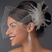 * White or Ivory Bridal Cage Veil Feather Accent Clip 1027 * White or Ivory Bridal Cage Veil Feather Accent Clip 1027