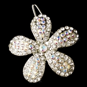 * Rhodium Silver Clear & AB Rhinestone flower Barrette 1161 * Rhodium Silver Clear & AB Rhinestone flower Barrette 1161