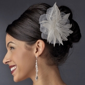 Silver Freshwater Pearl Flower Feather Fascinator Comb 1535 Silver Freshwater Pearl Flower Feather Fascinator Comb 1535