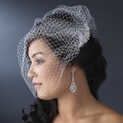 Flower Rhinestone & Pearl Comb with Single Layer French Face Veil Blusher 8121 Flower Rhinestone & Pearl Comb with Single Layer French Face Veil Blusher 8121