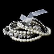 Vintage 5 Strand Silver Ivory Pearl & Rhinestone Bracelet Set 8459 Vintage 5 Strand Silver Ivory Pearl & Rhinestone Bracelet Set 8459