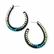 * Four Tone Green Mix on Black Hoop Earring Set 8542 * Four Tone Green Mix on Black Hoop Earring Set 8542