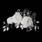 * Silver Crystal White Chiffon Flower Hair Comb 942 * Silver Crystal White Chiffon Flower Hair Comb 942