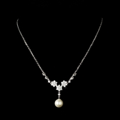 Gorgeous Silver Clear Rhinestone & Ivory Pearl Flower Necklace 3631 Gorgeous Silver Clear Rhinestone & Ivory Pearl Flower Necklace 3631