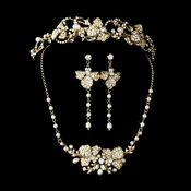 Freshwater Pearl & Crystal Gold Bridal Jewelry & Tiara Set 7803 Freshwater Pearl & Crystal Gold Bridal Jewelry & Tiara Set 7803