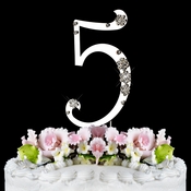 French Flower ~ Swarovski Crystal Wedding Cake Topper ~ Silver Number 5 French Flower ~ Swarovski Crystal Wedding Cake Topper ~ Silver Number 5