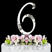 French Flower ~ Swarovski Crystal Wedding Cake Topper ~ Silver Number 6 French Flower ~ Swarovski Crystal Wedding Cake Topper ~ Silver Number 6