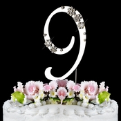 French Flower ~ Swarovski Crystal Wedding Cake Topper ~ Silver Number 9 French Flower ~ Swarovski Crystal Wedding Cake Topper ~ Silver Number 9