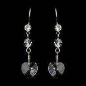 Silver Clear Crystal Heart Dangle Drop Bridal Earrings 40513 Silver Clear Crystal Heart Dangle Drop Bridal Earrings 40513
