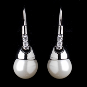 Silver Diamond White Drop Pearl & Clear Rhinestone Bridal Earrings 8788 Silver Diamond White Drop Pearl & Clear Rhinestone Bridal Earrings 8788