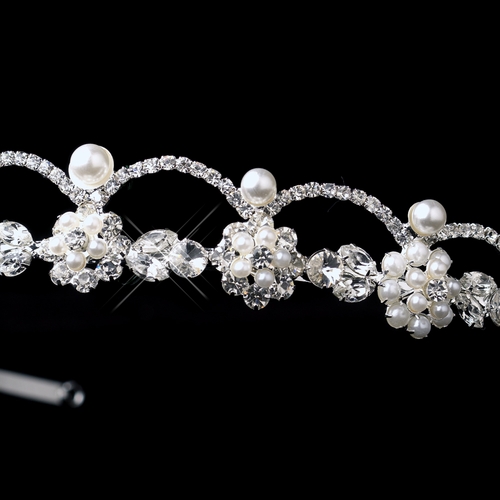 * Silver White Pearl & Clear Rhinestone Headpiece 2555 * Silver White Pearl & Clear Rhinestone Headpiece 2555