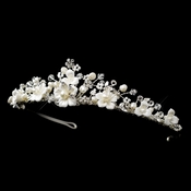 Silver Freshwater Pearl, Swarovski Crystal Bead & Rhinestone Tiara Headpiece 9015 Silver Freshwater Pearl, Swarovski Crystal Bead & Rhinestone Tiara Headpiece 9015