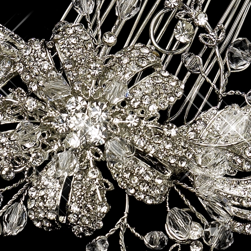 Antique Silver Clear Crystal & Rhinestone Flower Comb 763***Discontinued*** Antique Silver Clear Crystal & Rhinestone Flower Comb 763***Discontinued***