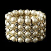 Gold Ivory Pearl & Rhinestone Stretch Bracelet 8709 Gold Ivory Pearl & Rhinestone Stretch Bracelet 8709