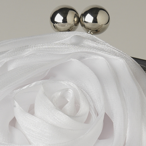 White Floral Rose Evening Bag 329 with Silver Frame & Shoulder Strap White Floral Rose Evening Bag 329 with Silver Frame & Shoulder Strap