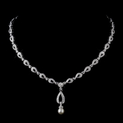 Silver Ivory Pearl & Clear CZ Stone Chain Necklace 8763 Silver Ivory Pearl & Clear CZ Stone Chain Necklace 8763