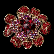 Gold Two Tone Red AB Flower Brooch 8779 Gold Two Tone Red AB Flower Brooch 8779