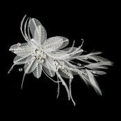 * Silver Ivory Feather, Crystal & Rhinestone Flower Hair Clip 2664 * Silver Ivory Feather, Crystal & Rhinestone Flower Hair Clip 2664