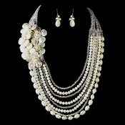 Silver Ivory Pearl & Austrian Crystal Flower Necklace 8769 & Earrings 8253 Bridal Jewelry Set Silver Ivory Pearl & Austrian Crystal Flower Necklace 8769 & Earrings 8253 Bridal Jewelry Set