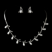 Silver White Tear Drop and Clear Rhinestone Necklace & Earrings Bridal Jewelry Set 74900 Silver White Tear Drop and Clear Rhinestone Necklace & Earrings Bridal Jewelry Set 74900
