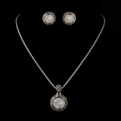 Antique Silver Clear CZ Pendant Necklace & Earrings Jewelry Set 813 Antique Silver Clear CZ Pendant Necklace & Earrings Jewelry Set 813