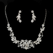 Silver Clear Austrian & Rhinestone Necklace & Earrings Bridal Jewelry Set 8214 Silver Clear Austrian & Rhinestone Necklace & Earrings Bridal Jewelry Set 8214