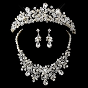 Silver Freshwater Pearl, Swarovski Crystal Bead and Rhinestone Tiara Headpiece 9783 & Jewelry Set 9783 Silver Freshwater Pearl, Swarovski Crystal Bead and Rhinestone Tiara Headpiece 9783 & Jewelry Set 9783