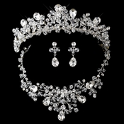 Silver Clear Swarovski Crystal Bead and Rhinestone Tiara Headpiece 9786 & Jewelry Set 9786 Silver Clear Swarovski Crystal Bead and Rhinestone Tiara Headpiece 9786 & Jewelry Set 9786