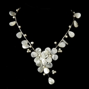 Silver Ivory Stone & Pearl Floral Necklace 8770 Silver Ivory Stone & Pearl Floral Necklace 8770