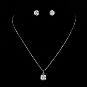 Silver Clear Princess CZ Necklace 8791 & Earrings 8791 Bridal Jewelry Set Silver Clear Princess CZ Necklace 8791 & Earrings 8791 Bridal Jewelry Set