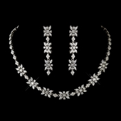 Antique Silver Clear CZ Stone Necklace 2626 & Earrings 5215 Bridal Jewelry Set Antique Silver Clear CZ Stone Necklace 2626 & Earrings 5215 Bridal Jewelry Set