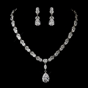 Antique Silver Link Chain w/ Clear CZ Crystal Pendant Bridal Jewelry Set 1282 Antique Silver Link Chain w/ Clear CZ Crystal Pendant Bridal Jewelry Set 1282