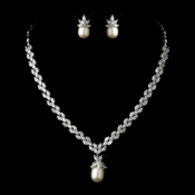 Antique Silver Ivory Pearl & Clear CZ Stone Necklace & Earrings Bridal Jewelry Set 1283***Discontinued*** Antique Silver Ivory Pearl & Clear CZ Stone Necklace & Earrings Bridal Jewelry Set 1283***Discontinued***