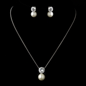 Antique Silver Ivory Pearl & Clear CZ Crystal Necklace & Earrings Bridal Jewelry Set 8607***Discontinued*** Antique Silver Ivory Pearl & Clear CZ Crystal Necklace & Earrings Bridal Jewelry Set 8607***Discontinued***