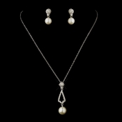 Antique Silver Ivory Pearl & Rhinestone Necklace & Earrings Bridal Jewelry Set 8599 Antique Silver Ivory Pearl & Rhinestone Necklace & Earrings Bridal Jewelry Set 8599