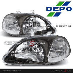 DEPO 96-98 Honda Civic JDM Titanium Headlights (H4 Bulbs)