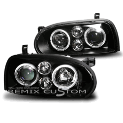 93-98 Volkswagen Golf 3 Dual Halo Projector Headlights - Black