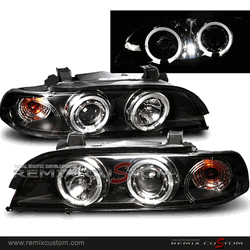 97-03 BMW 5-Series E39 1pc Dual Halo Projector Headlights Black