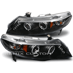 06 07 08 Honda Civic 4D Sedan Dual Halo Projector Headlights Black